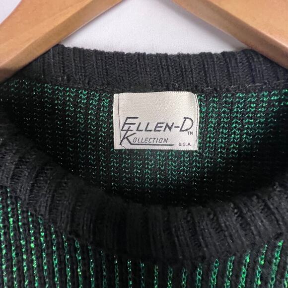 Vintage 80s Ellen-D Black Green Metallic Mock Turtleneck Jumper Sweater - Picture 7 of 7